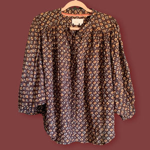 Anthropologie Button Down Printed Batwing Blouse